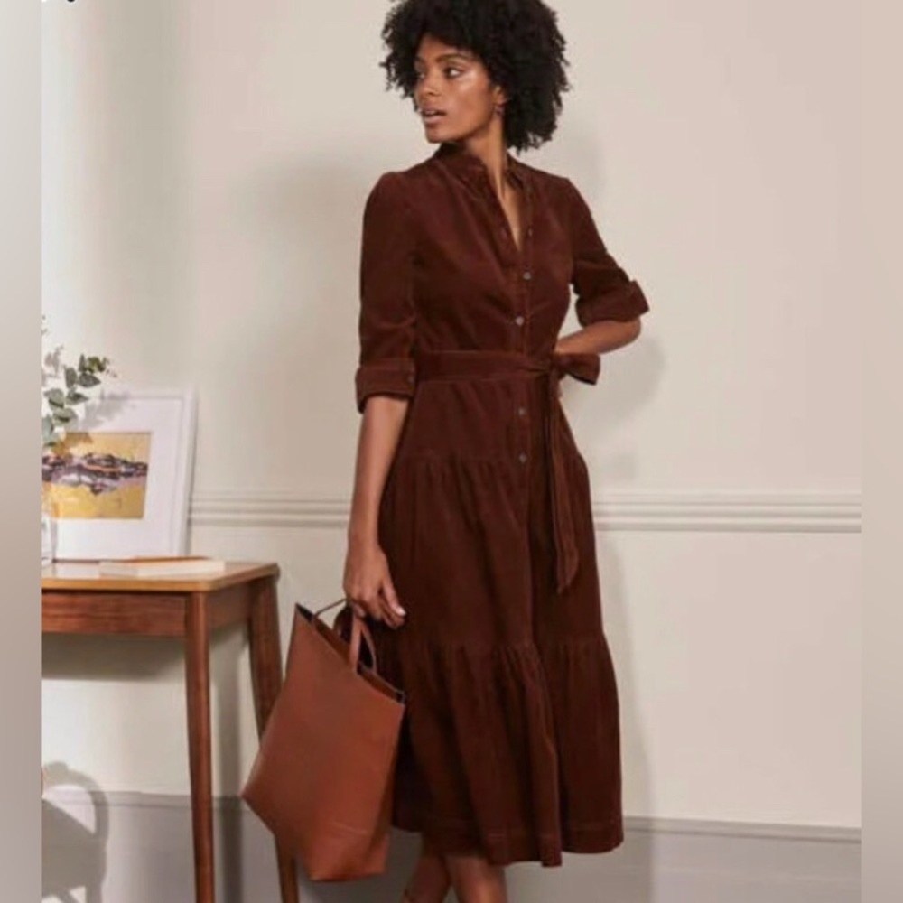 BODEN Ellen US Sz 8 Tall Rich Chestnut Corduroy Maxi-dress BNWT